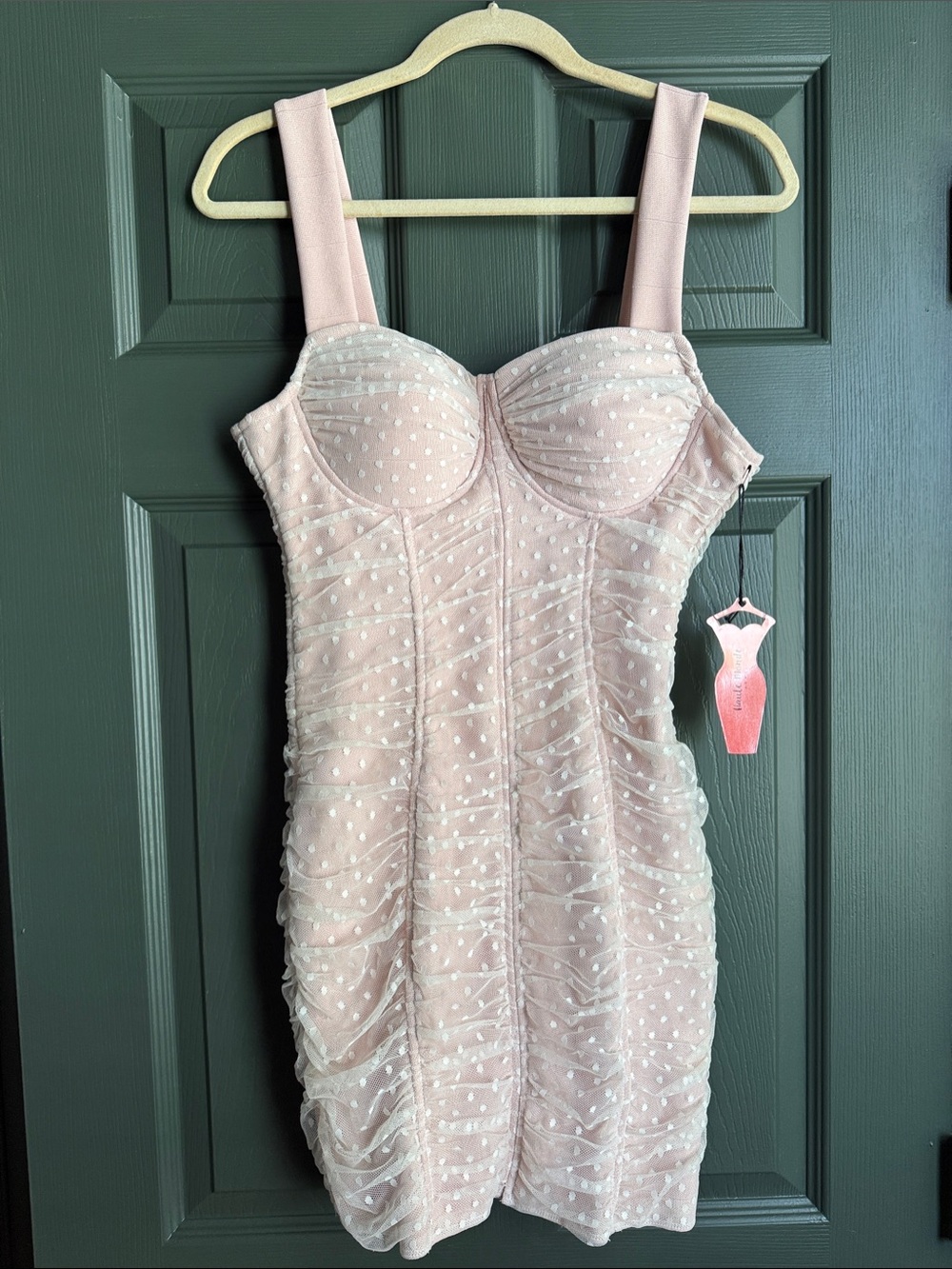 Haute Monde Blush Pink Polka Dot Mesh Mini Dress